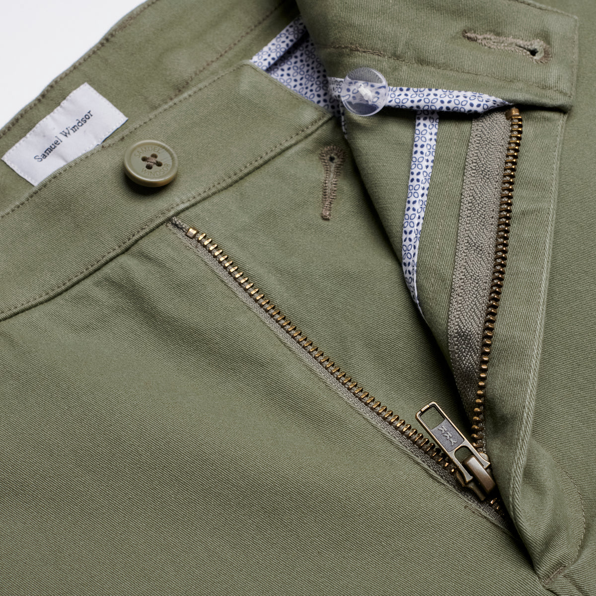 Flat Front Chino - Sage - Zip Detail