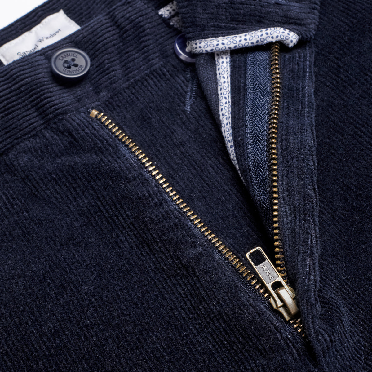 Corduroy Trousers - Navy - Zip Detail
