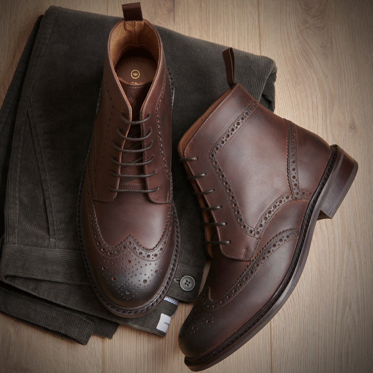 Country Brogue Boot - Bees Wax Brown - styled
