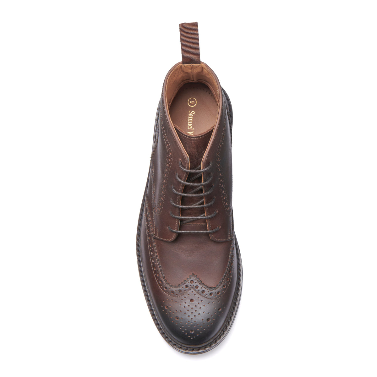 Country Brogue Boot - Bees Wax Brown - overhead view