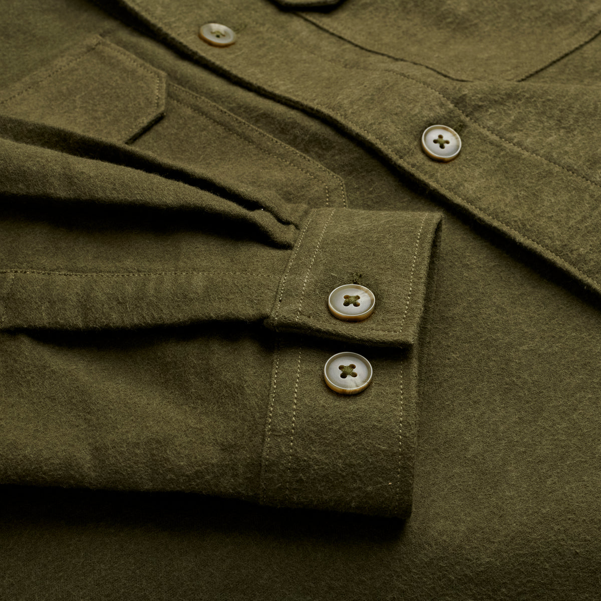 Moleskin Overshirt - Dark Olive - Sleeve Detail