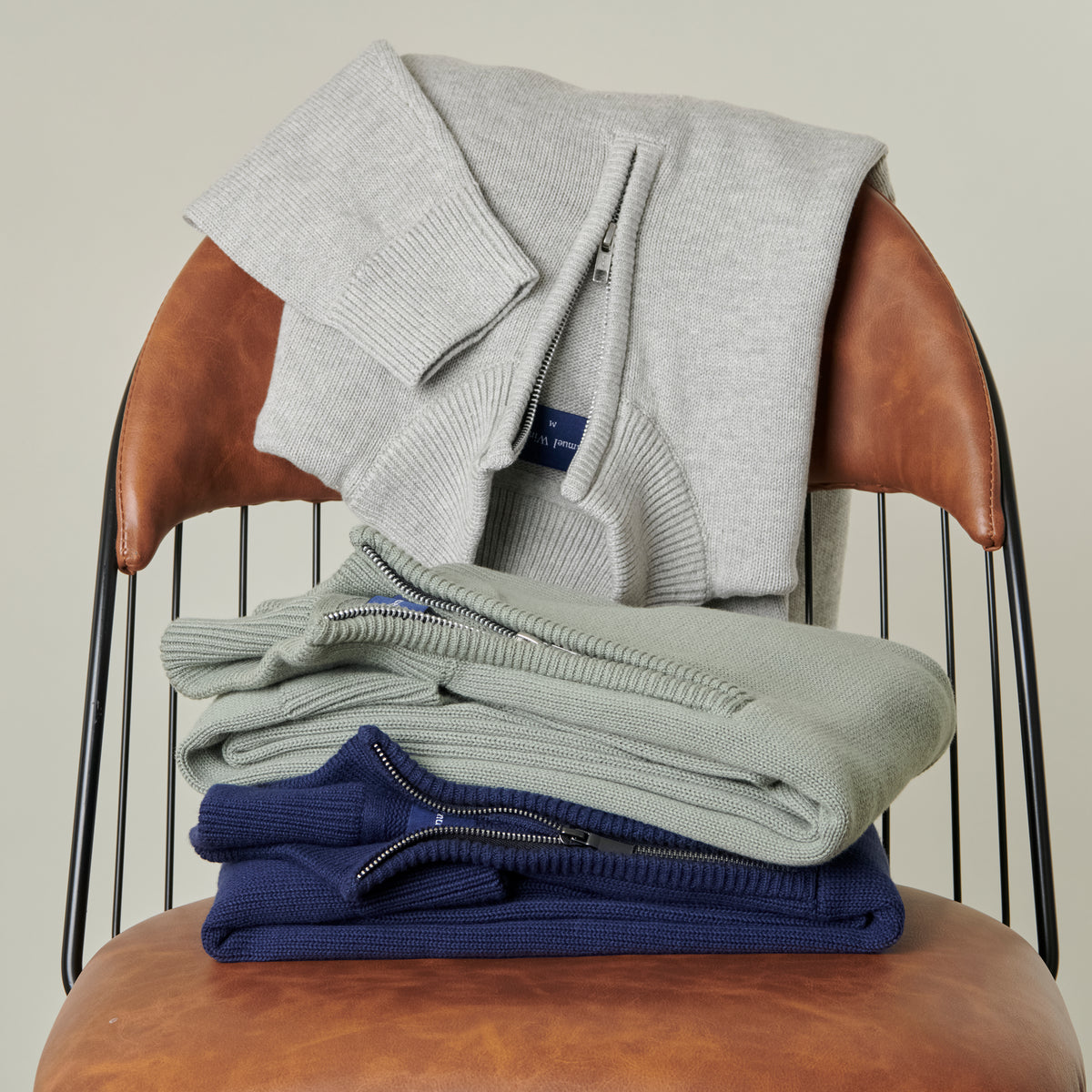 Quarter-Zip Knitted Jumper - Navy - Group Shot