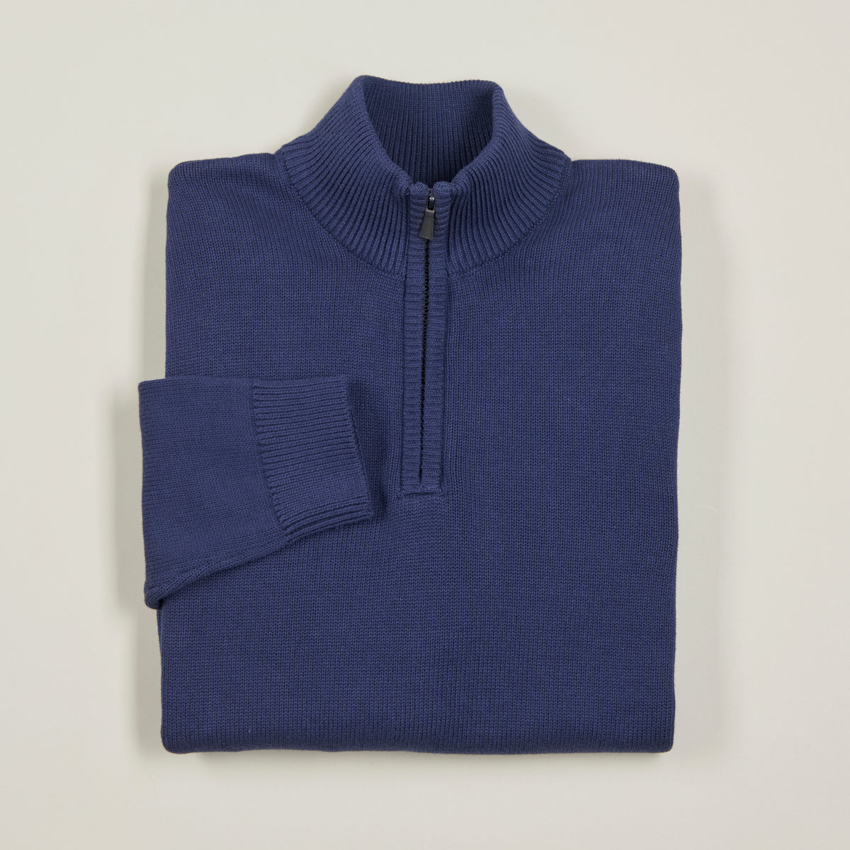 Quarter-Zip Knitted Jumper - Navy - Folded