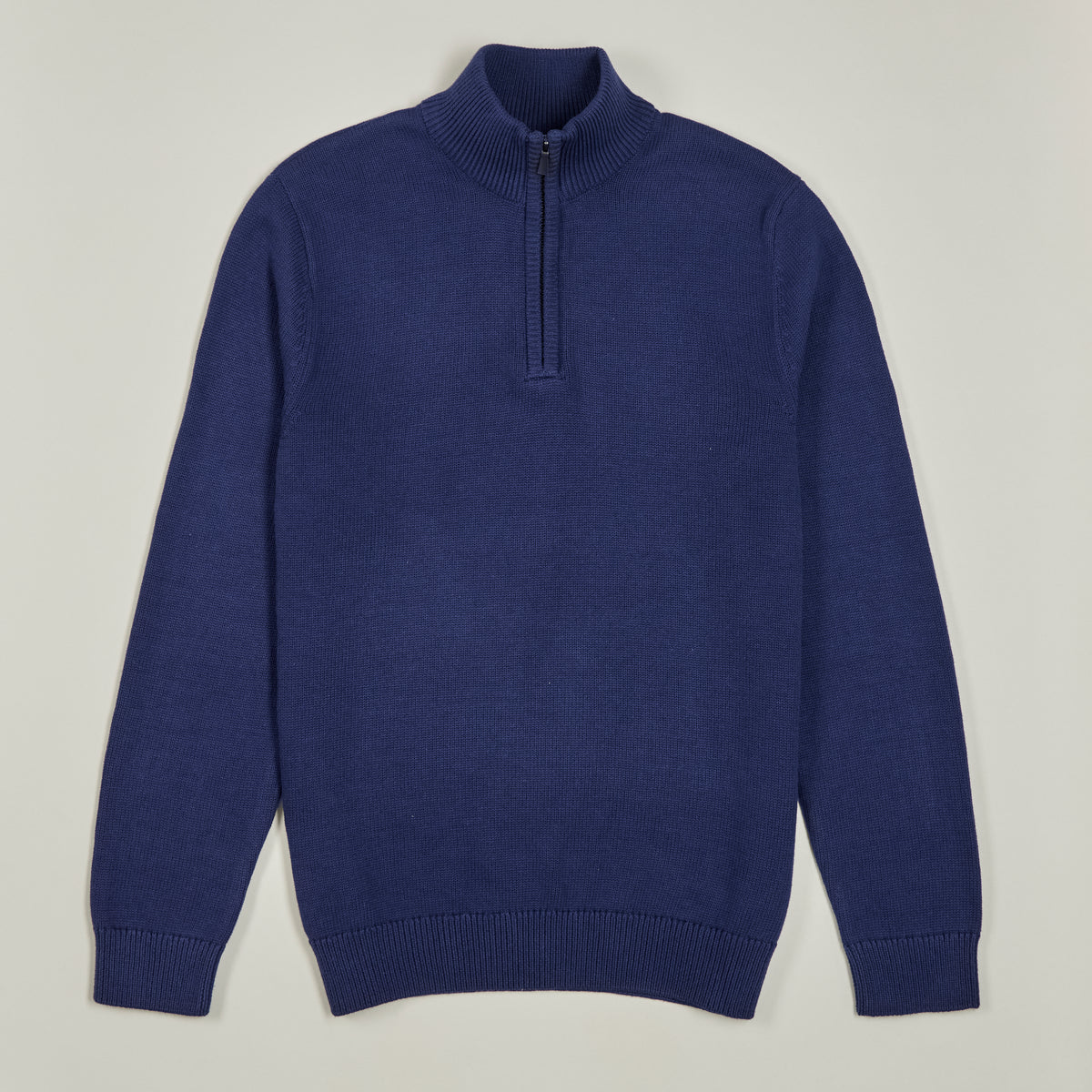 Quarter-Zip Knitted Jumper - Navy - Front