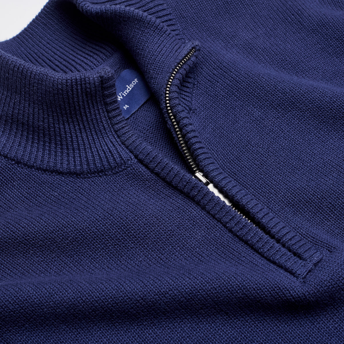 Quarter-Zip Knitted Jumper - Navy - Neckline Detail
