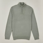Quarter-Zip Knitted Jumper - Olive - Front