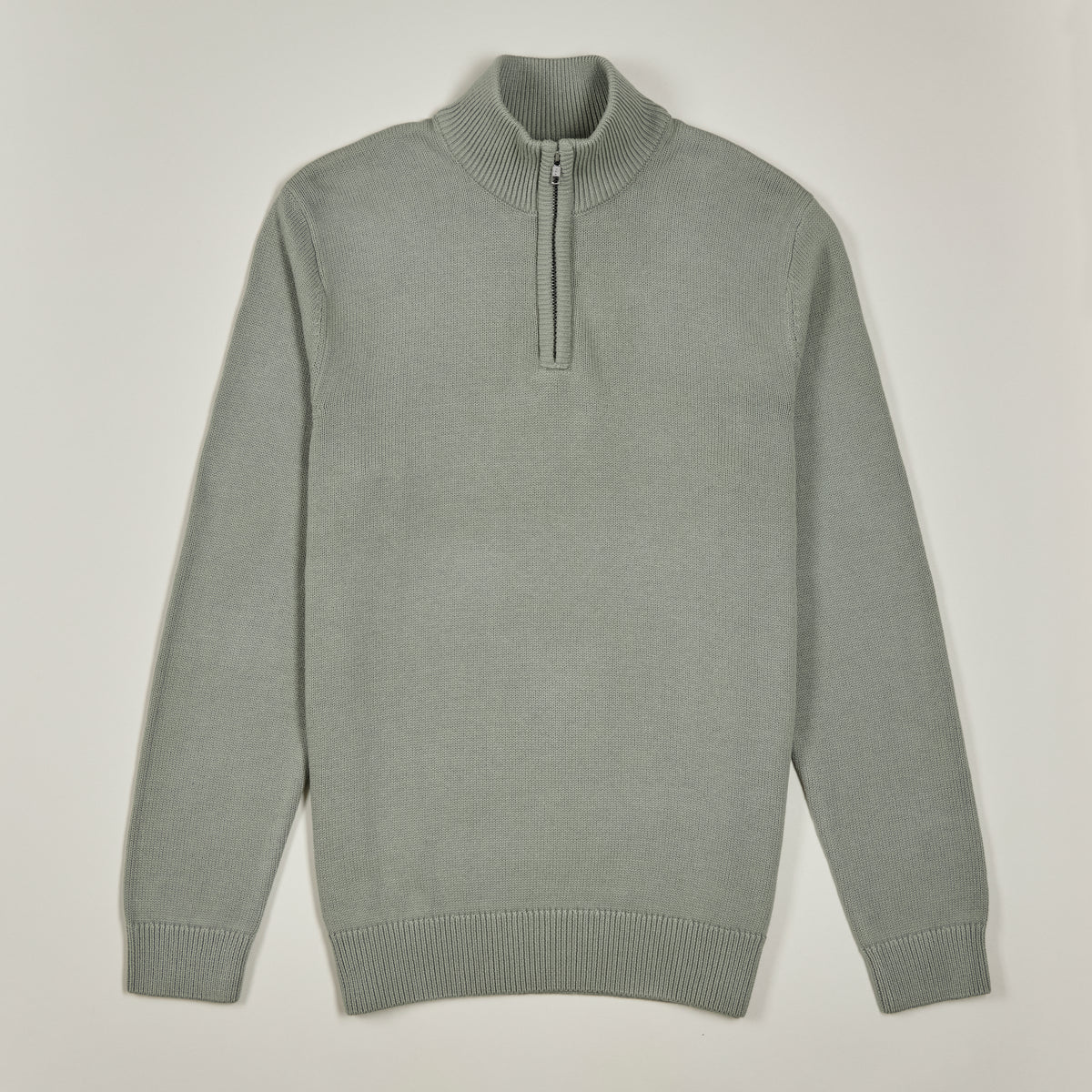 Quarter-Zip Knitted Jumper - Olive - Front