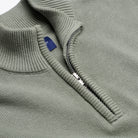 Quarter-Zip Knitted Jumper - Olive - Neckline Detail