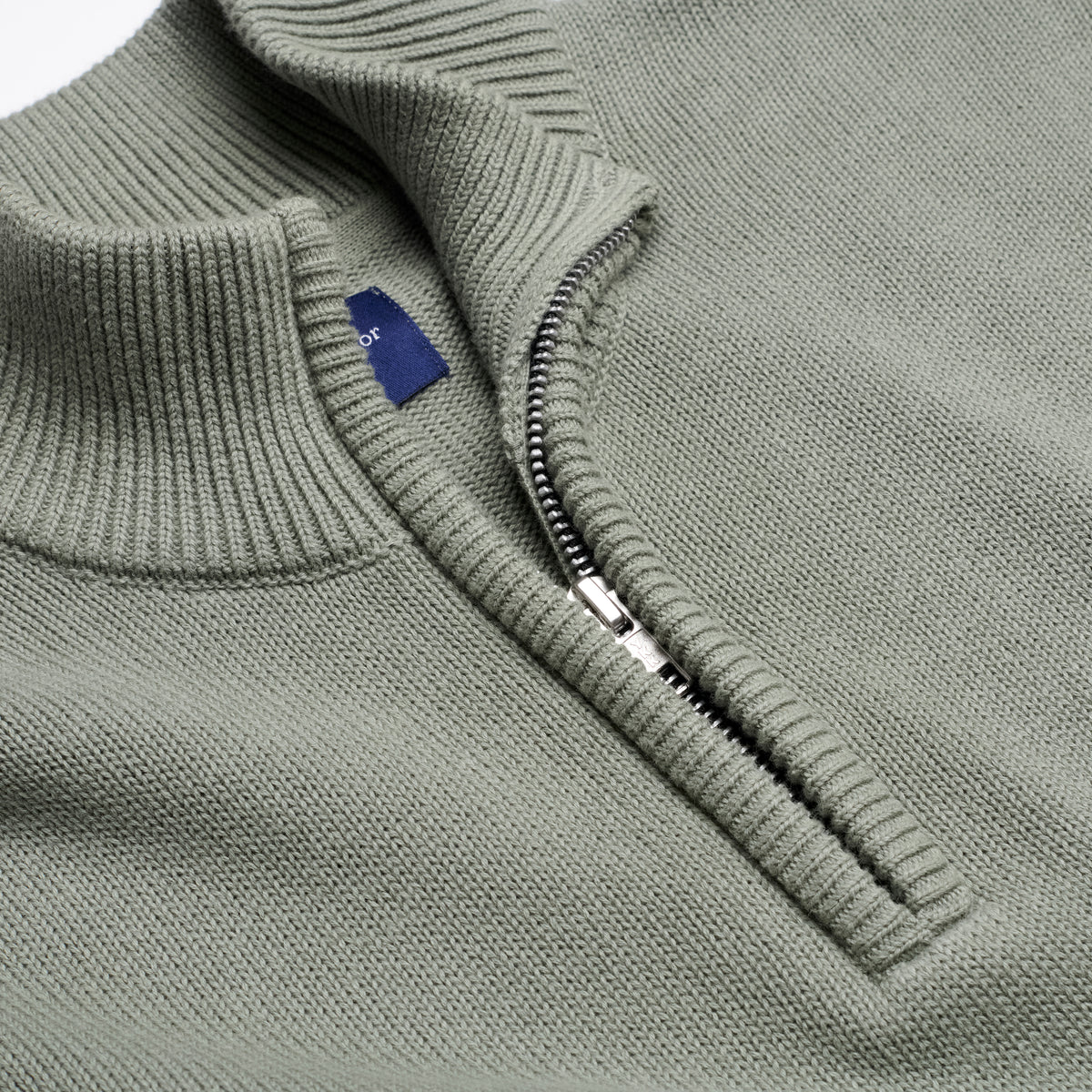 Quarter-Zip Knitted Jumper - Olive - Neckline Detail