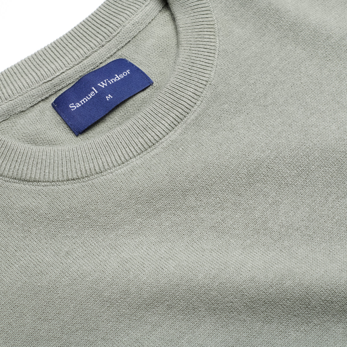 Crew Neck Jumper - Olive - Neckline Detail