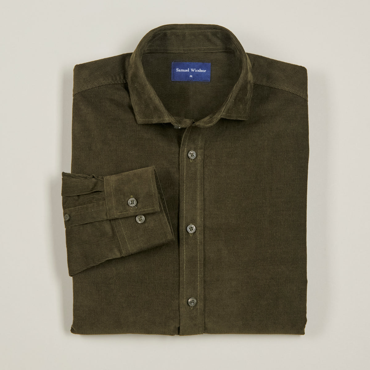 Corduroy Shirt - Dark Olive - Folded