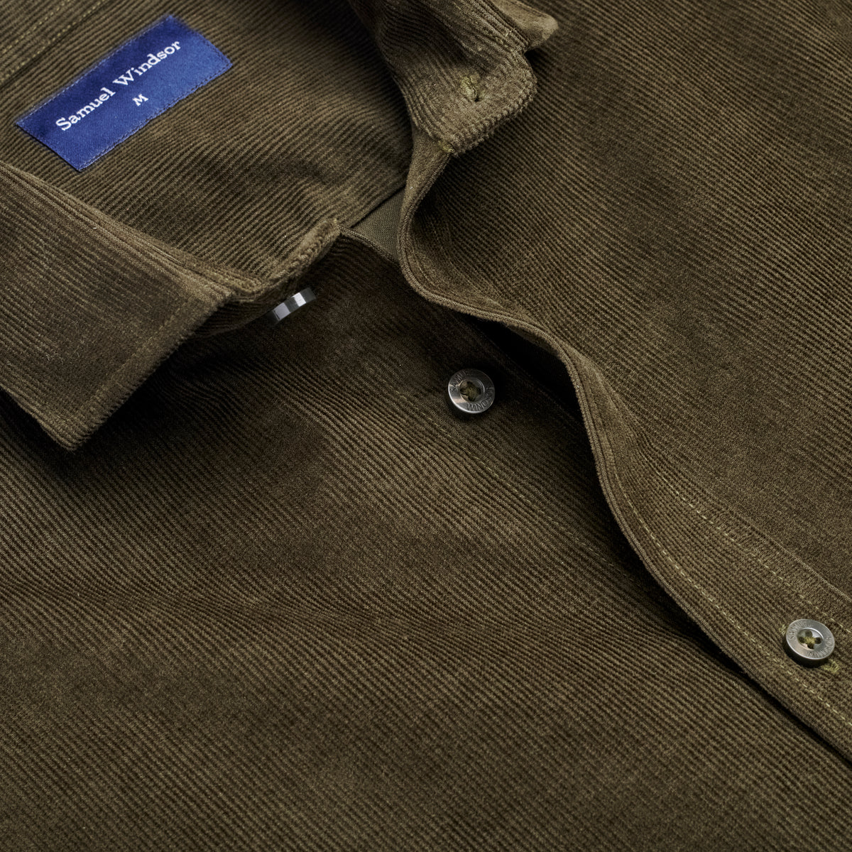 Corduroy Shirt - Dark Olive - Neckline Detail