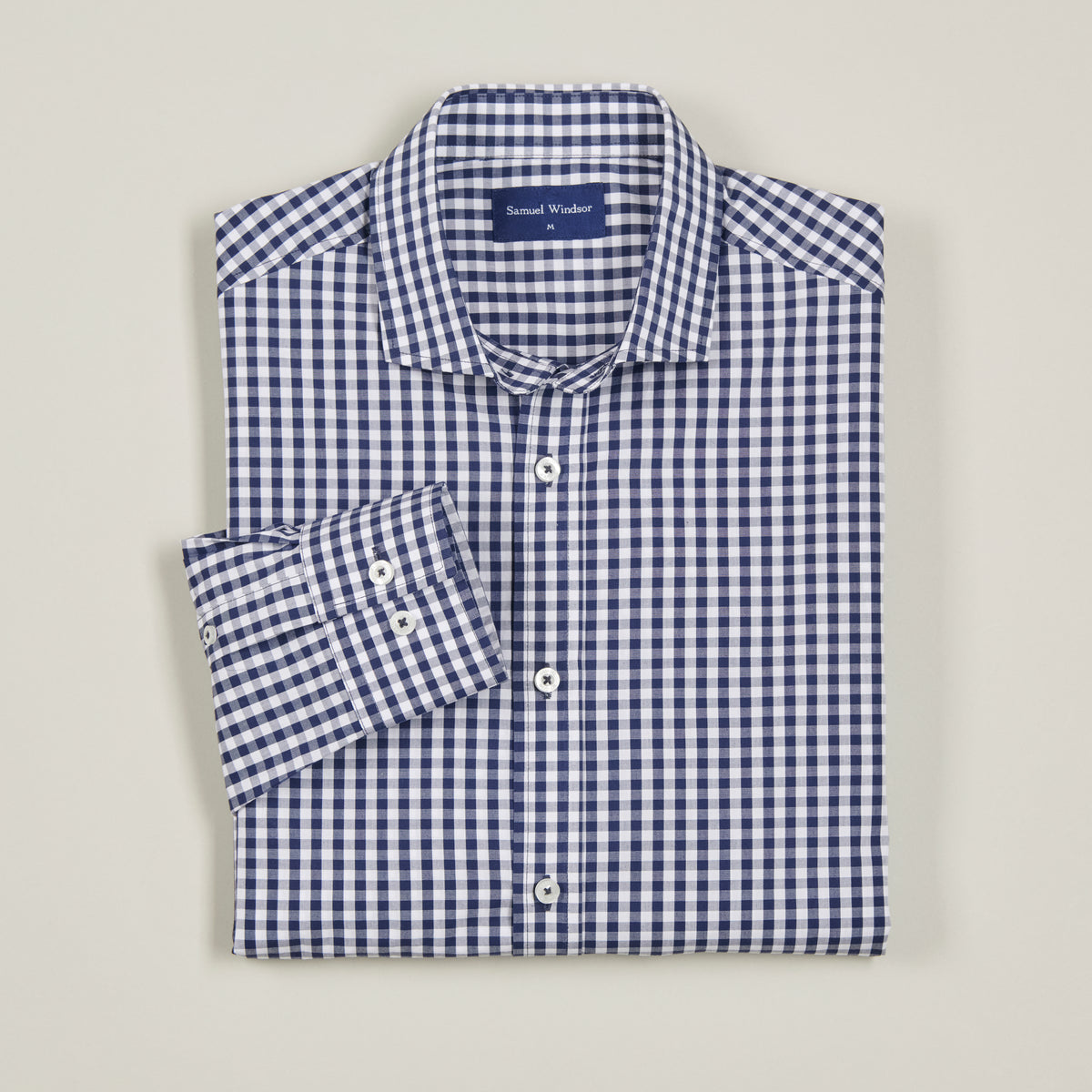 Poplin Shirt - Navy Check - Folded