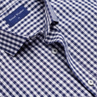 Poplin Shirt - Navy Check - Neckline Detail