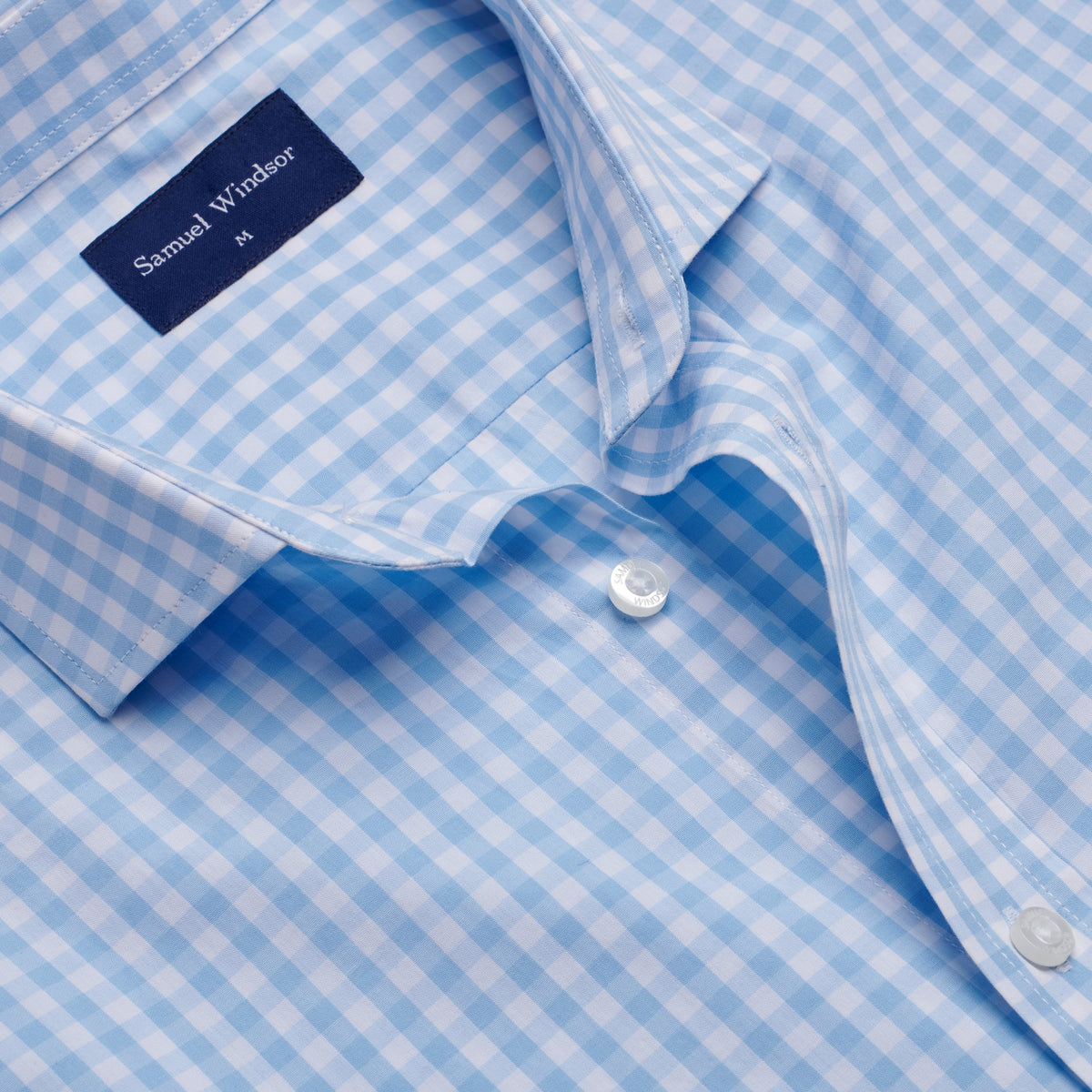 Poplin Shirt - Sky Check - Neckline Detail