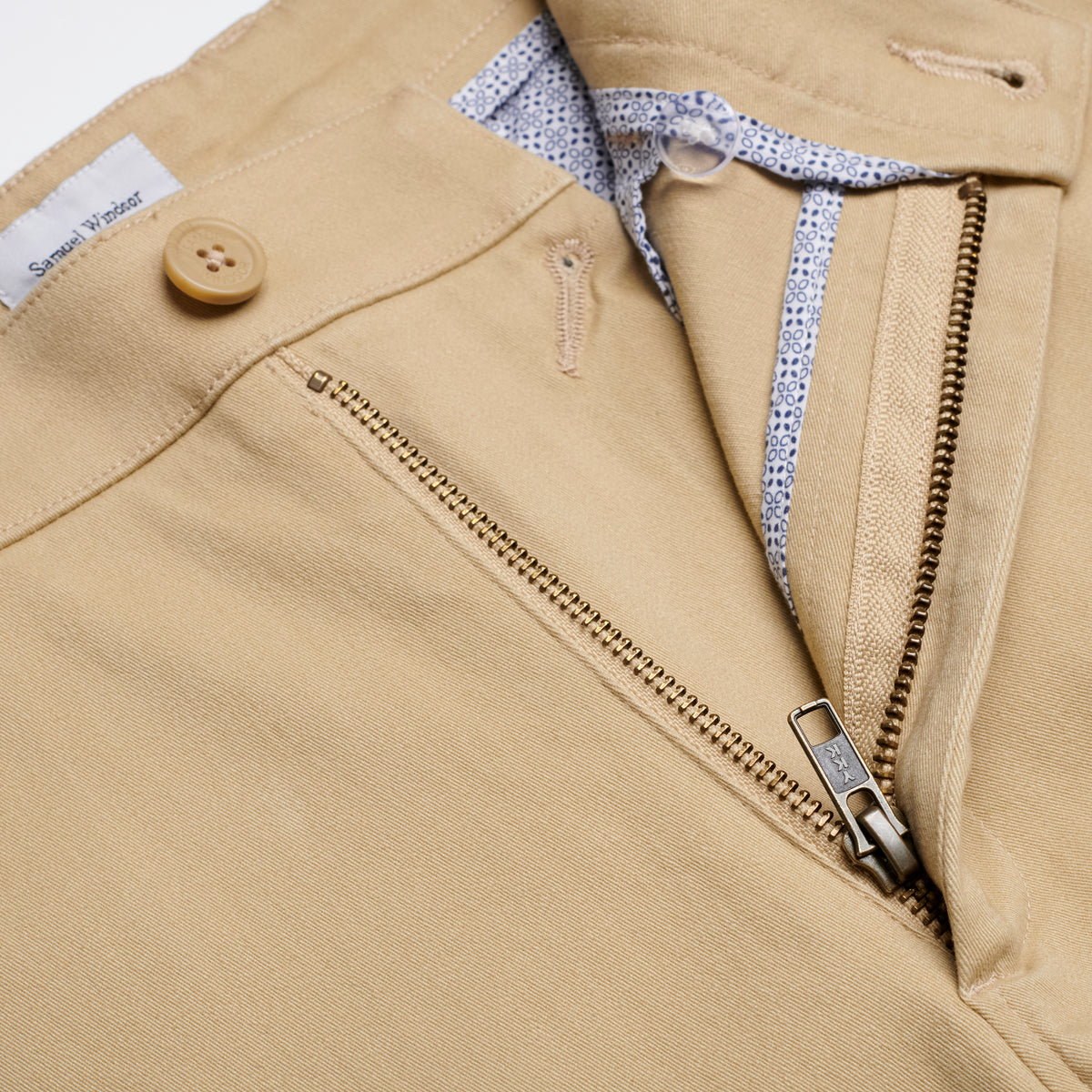 Flat Front Chino - Taupe - Zip Detail