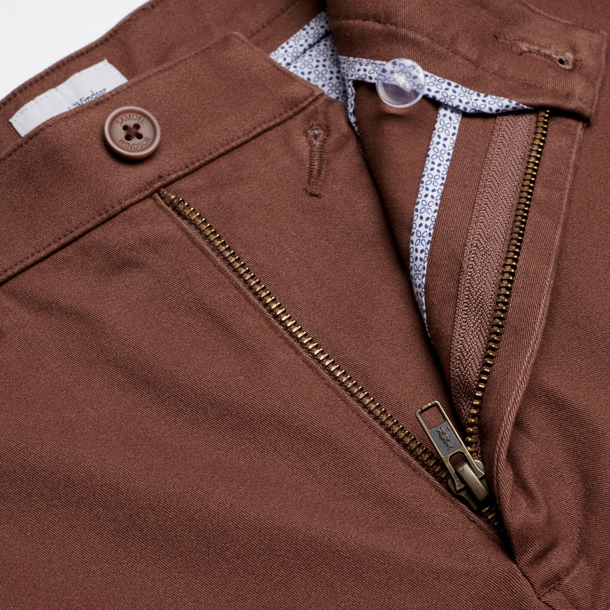 Flat Front Chino - Mocca - Zip Detail