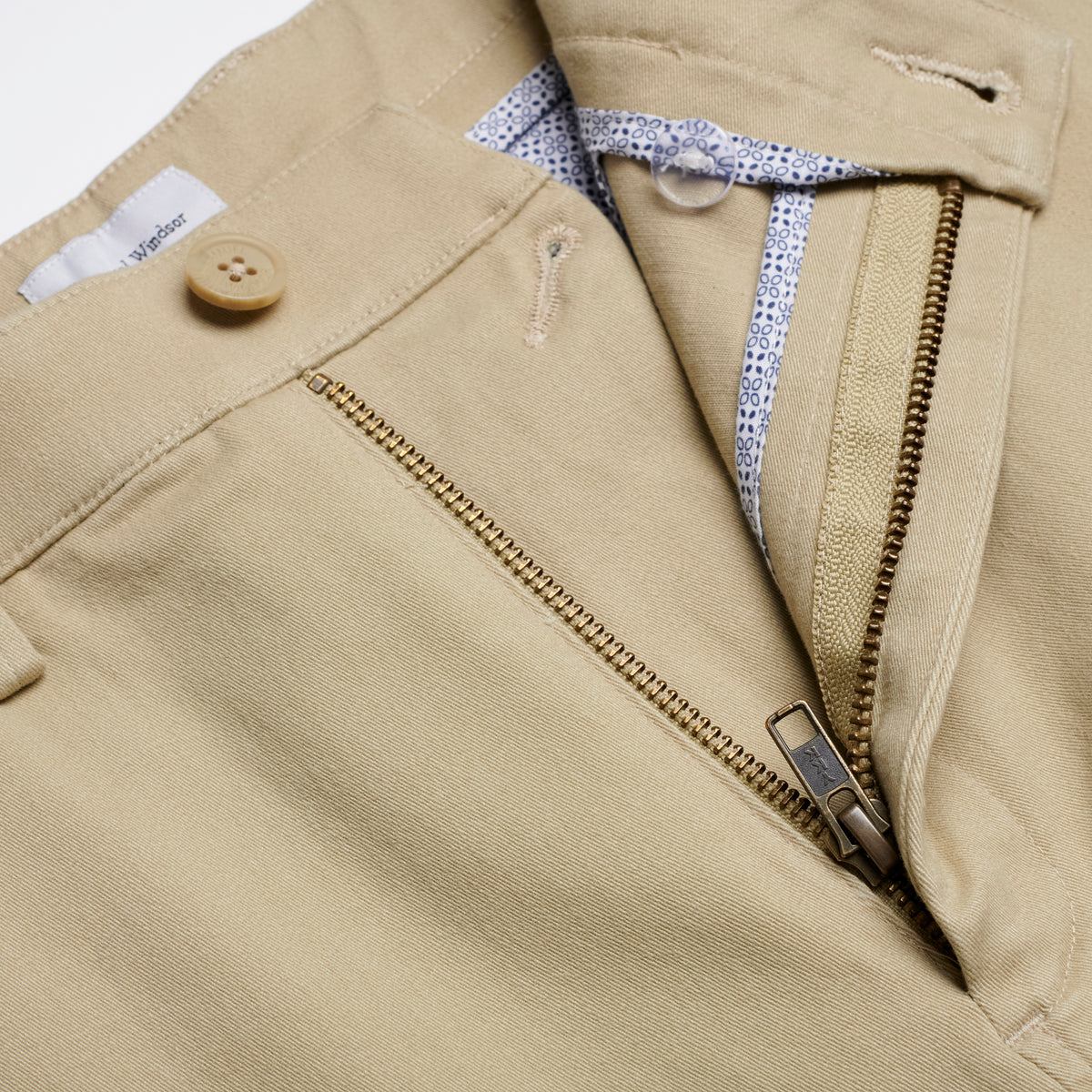 Flat Front Chino - Khaki - Zip Detail