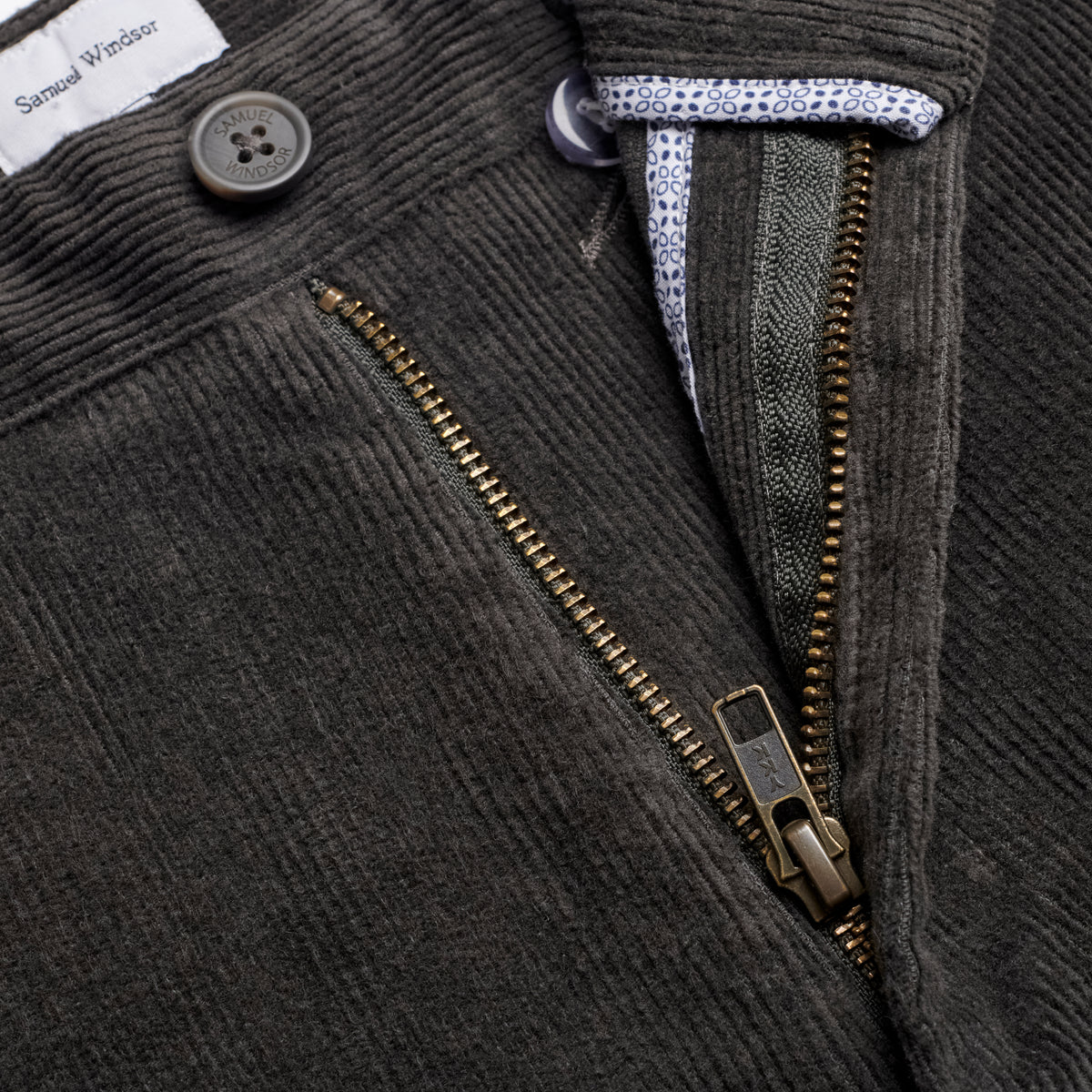 Corduroy Trousers - Gunmetal - Zip Detail