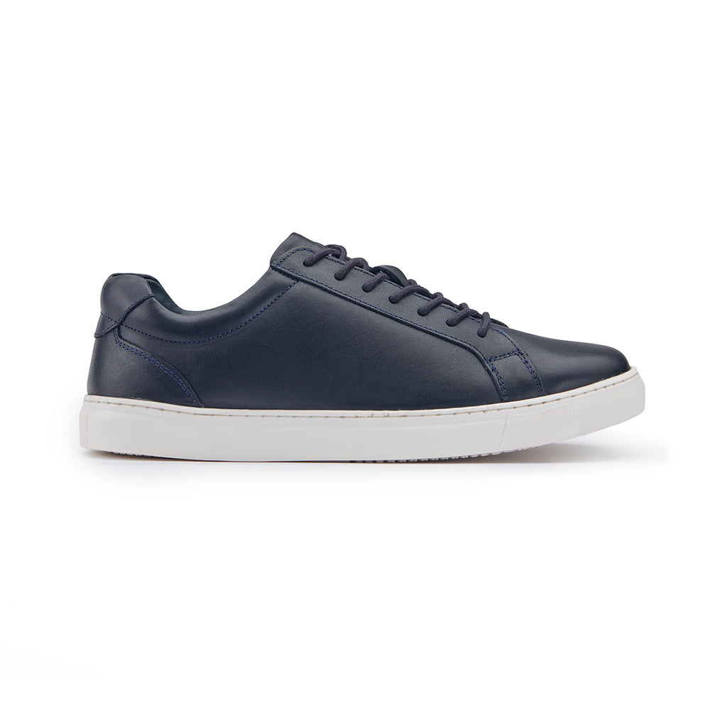 Leather Trainer - Navy – Samuel Windsor