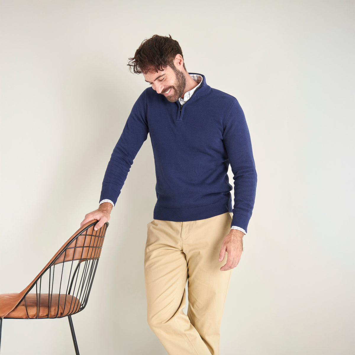 Quarter-Zip Knitted Jumper - Navy - Lifestyle Front