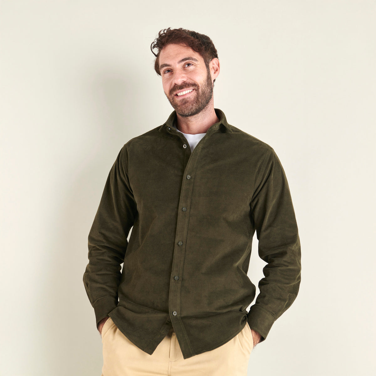 Corduroy Shirt - Dark Olive - Lifestyle Front