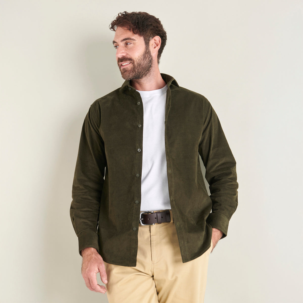 Corduroy Shirt - Dark Olive - Lifestyle Front