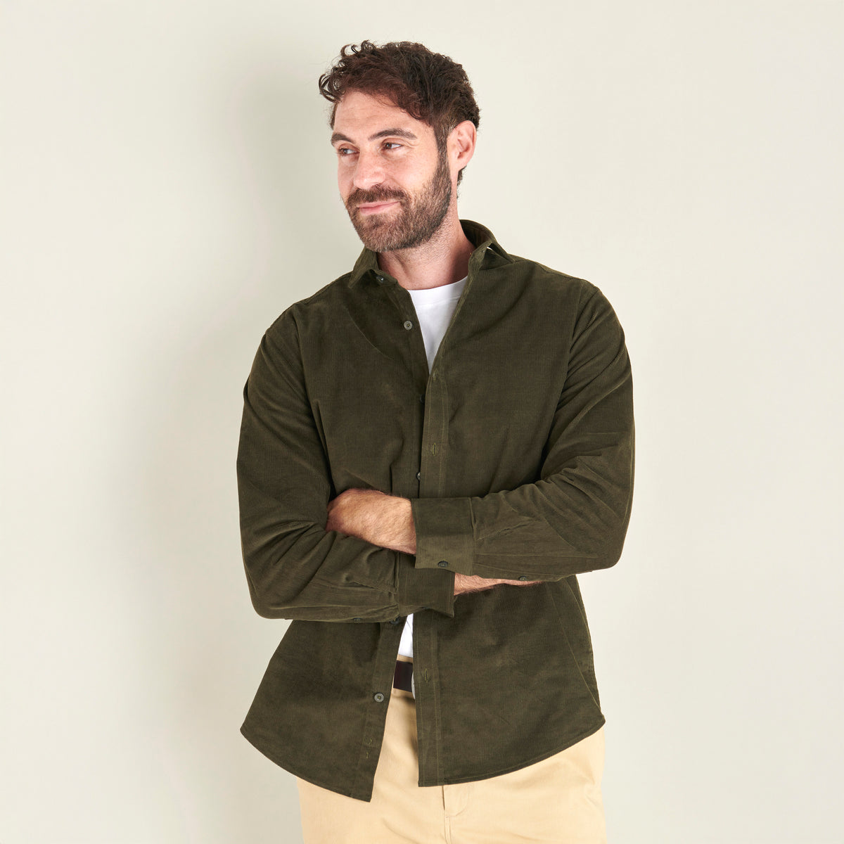 Corduroy Shirt - Dark Olive - Lifestyle Front