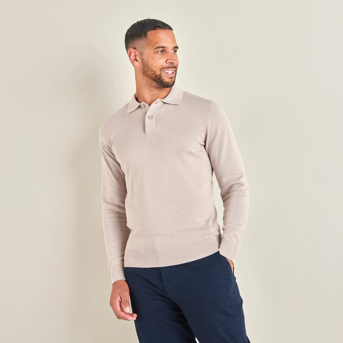 Knitted Polo - Taupe - Lifestyle Front