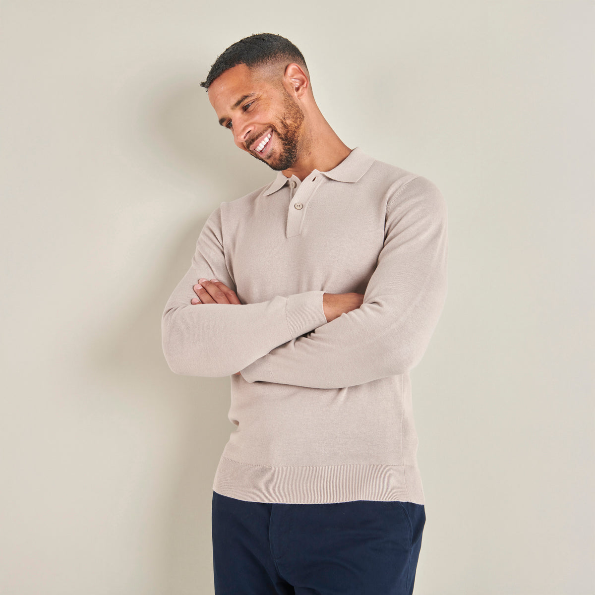 Knitted Polo - Taupe - Lifestyle Front