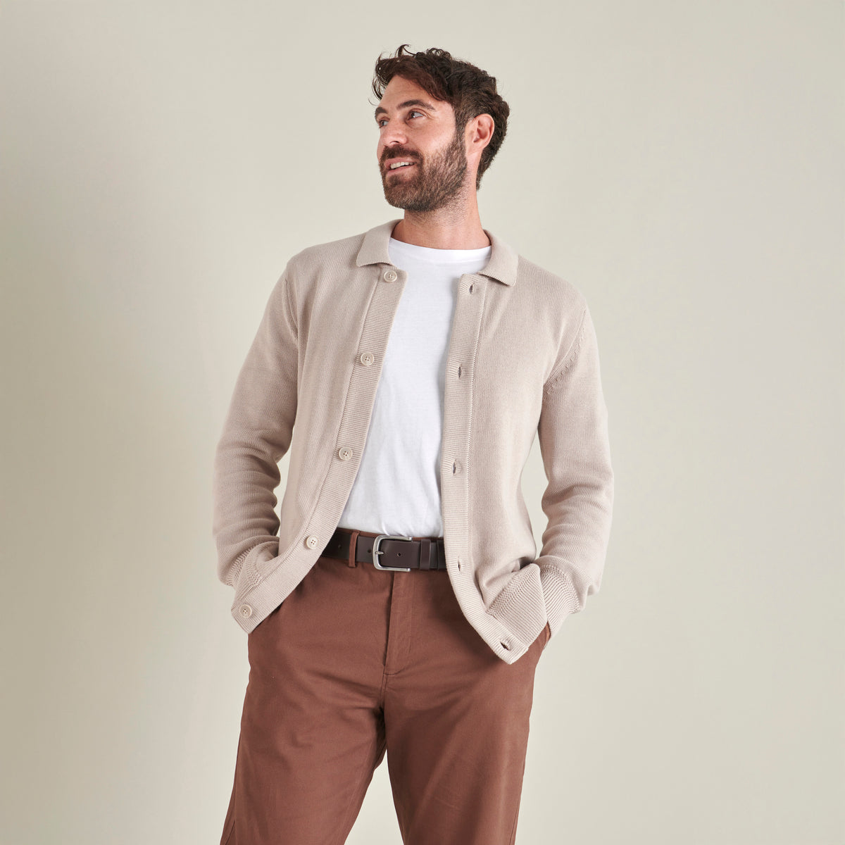 Knitted Cardigan - Taupe - Lifestyle Front
