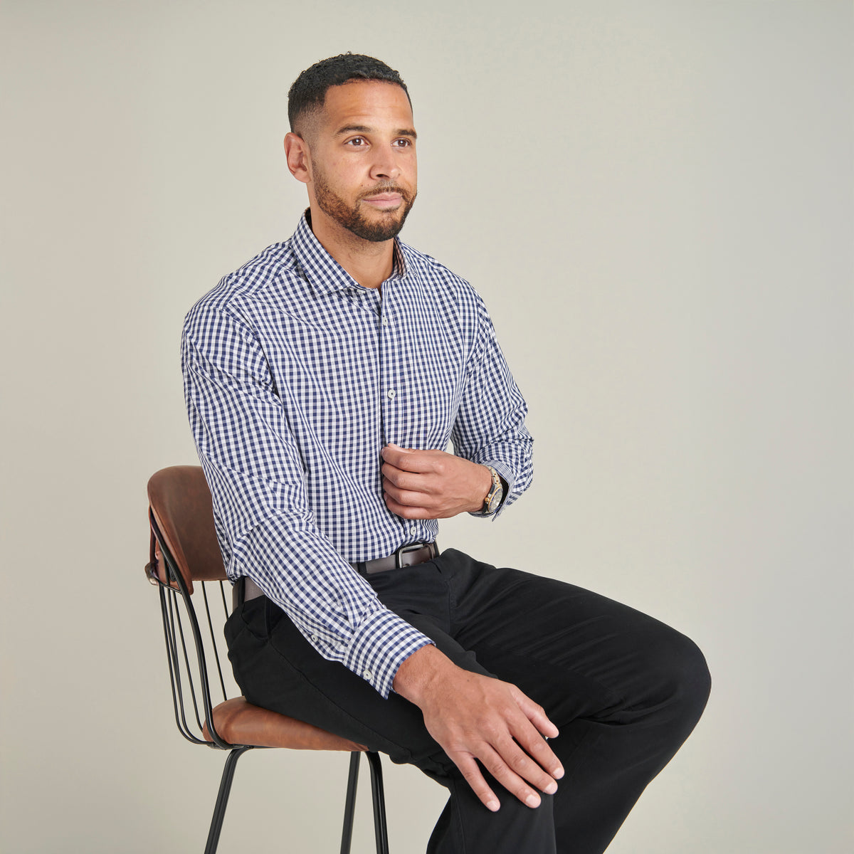 Poplin Shirt - Navy Check - Lifestyle Front