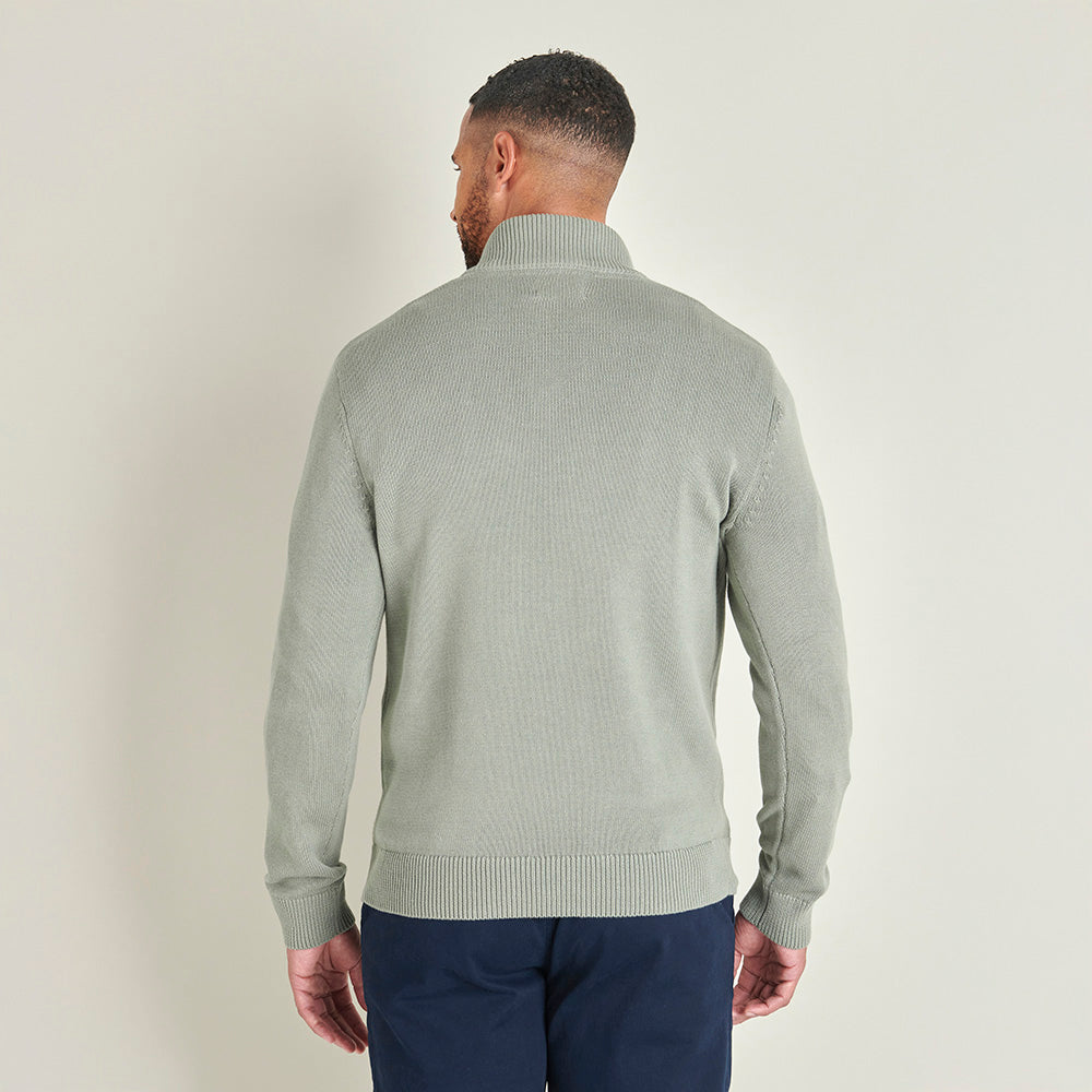 Quarter-Zip Knitted Jumper - Olive - Lifestyle Back