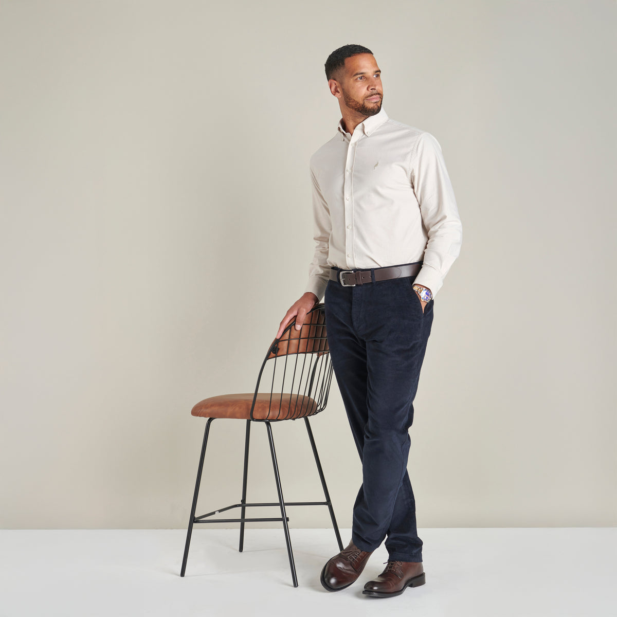 Corduroy Trousers - Navy - Lifestyle Front