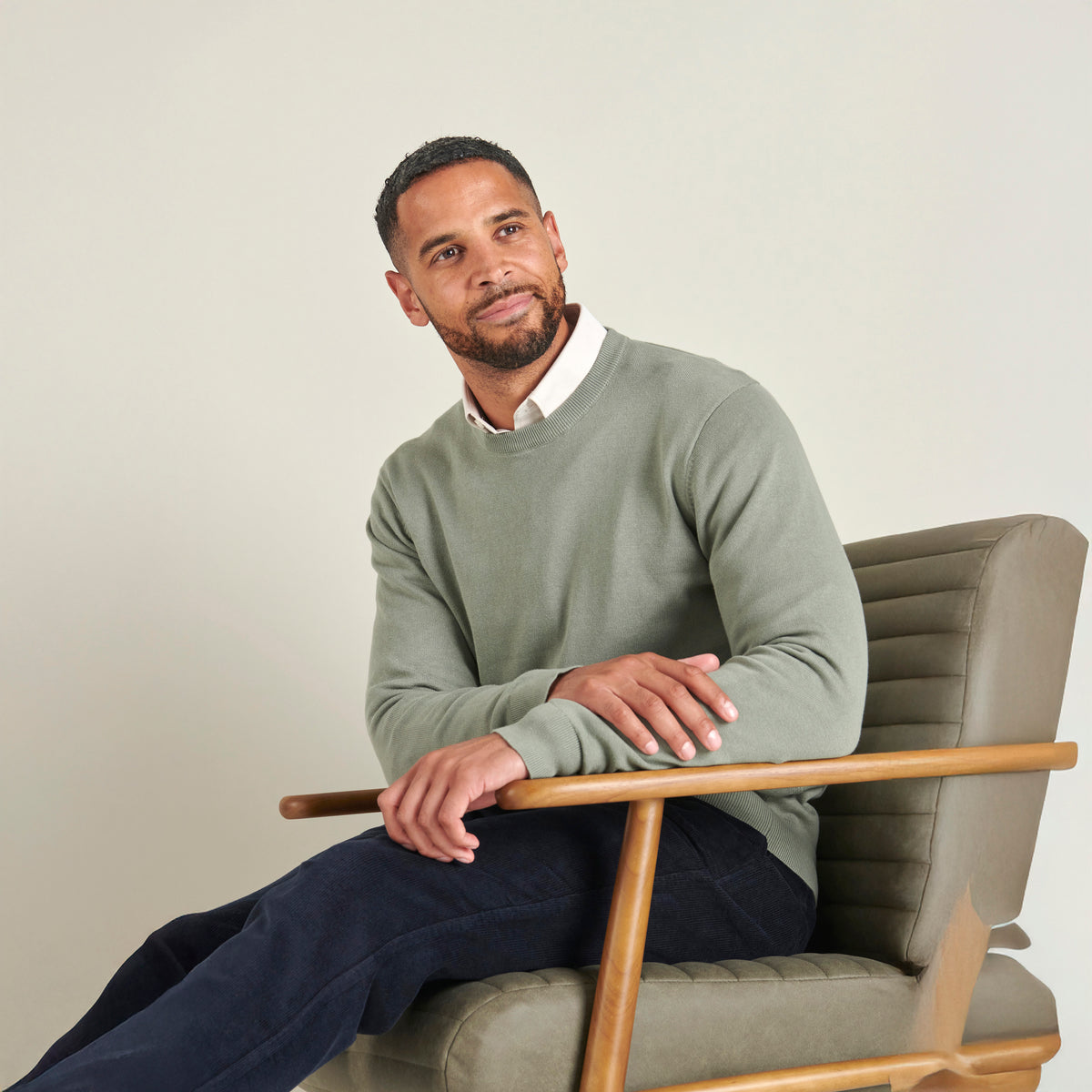 Crew Neck Jumper - Olive - Lifestyle Front
