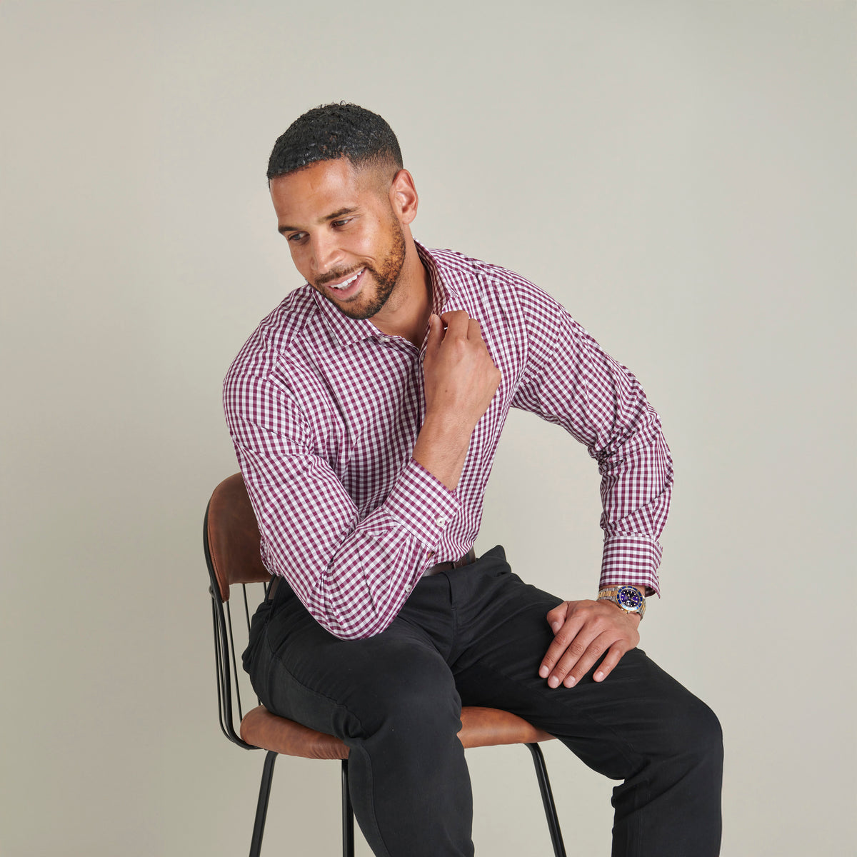Poplin Shirt - Berry Check - Lifestyle Front