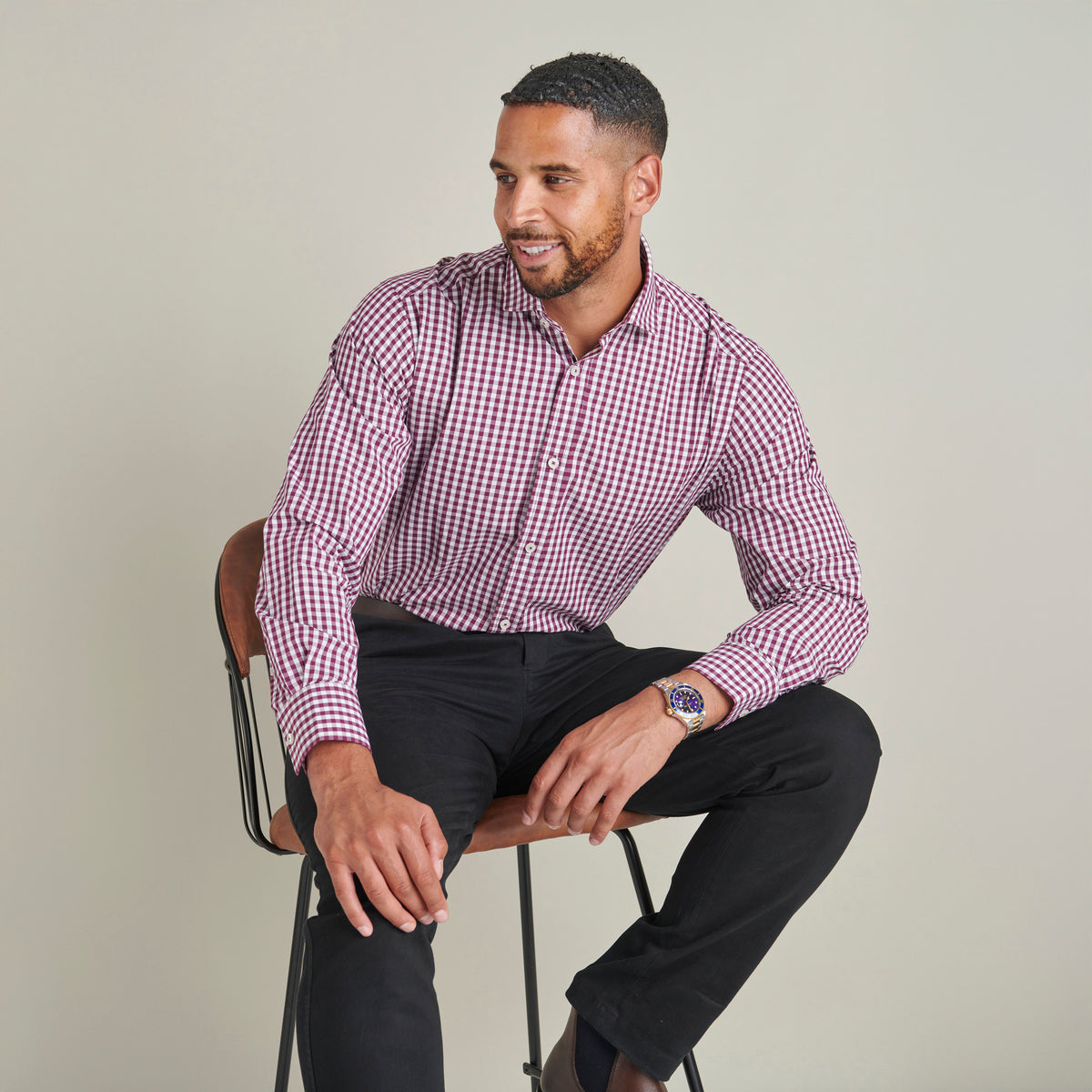 Poplin Shirt - Berry Check - Lifestyle Front