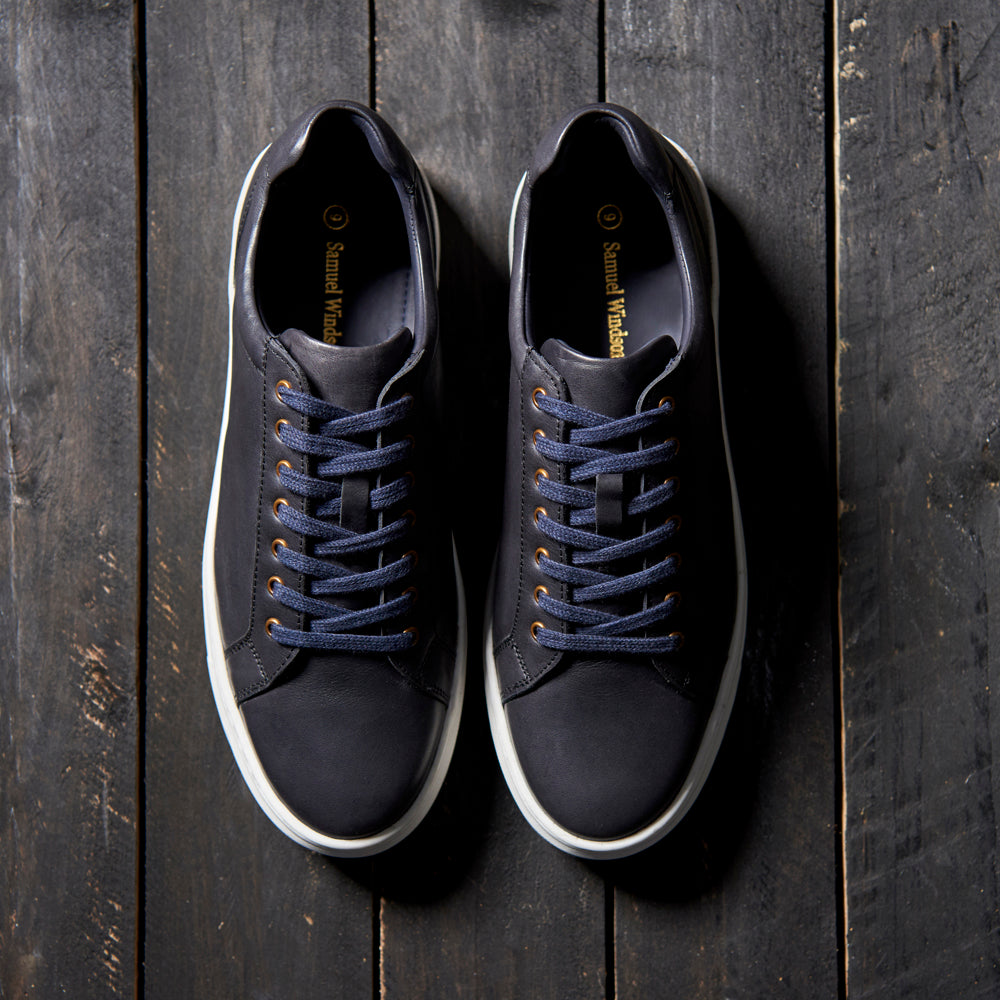 Leather Trainer - Navy