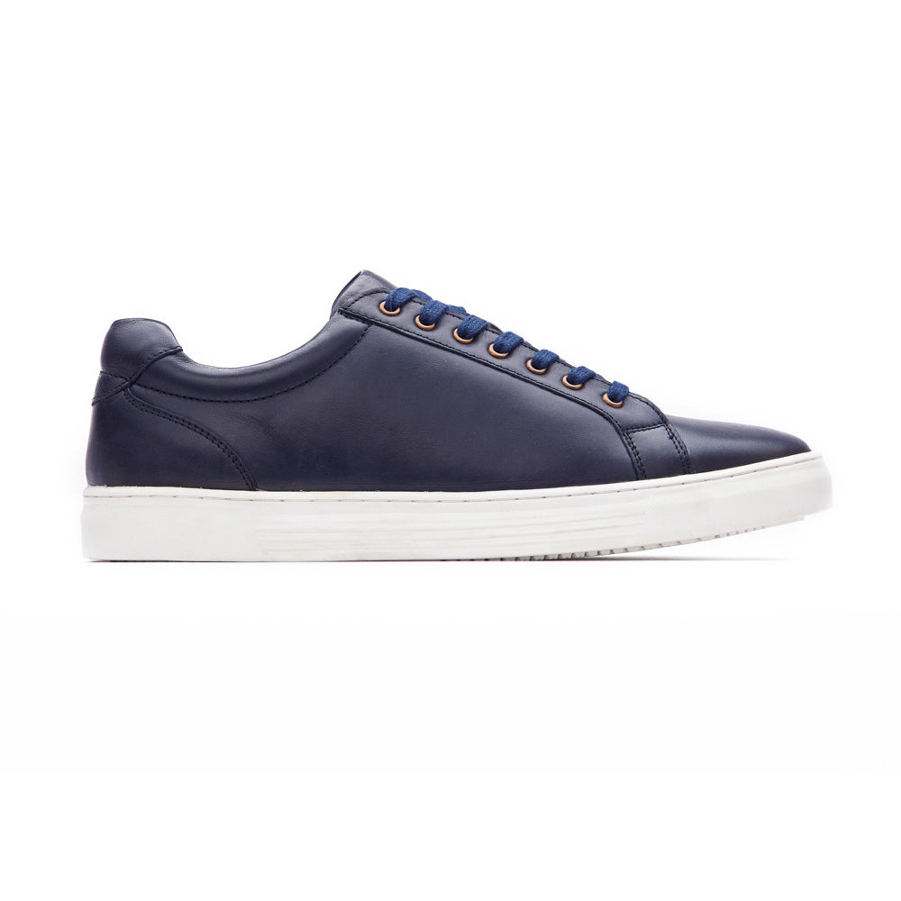 Leather Trainer - Navy